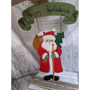 Hanging wooden Santa Xmas happy holidays decor hom